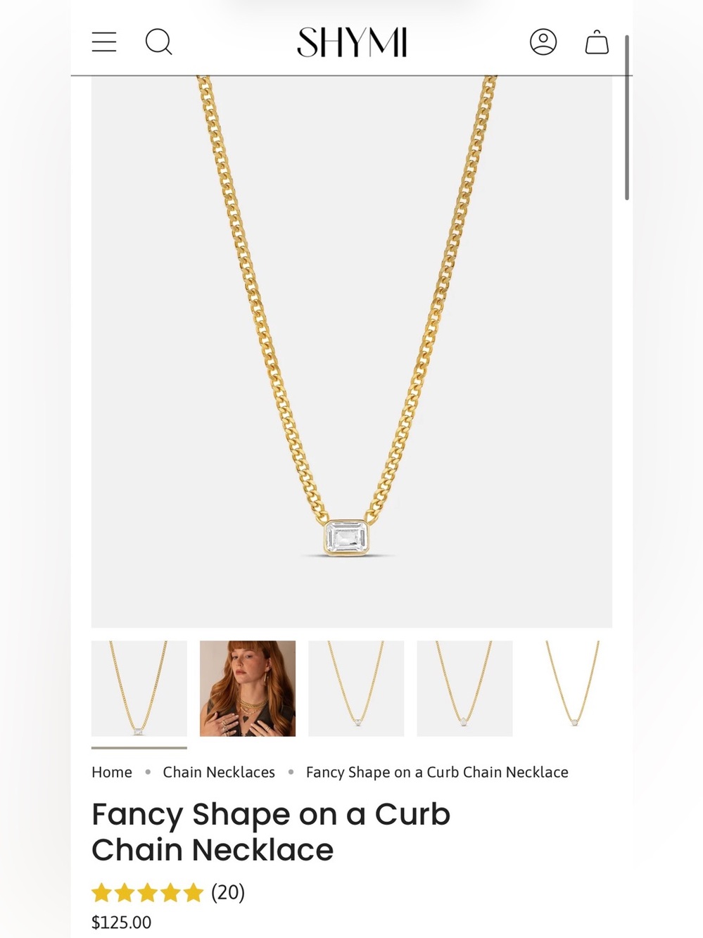 14k Gold on Sterling Silver Curb Chain Necklace with Clear Emerald Cut Stone